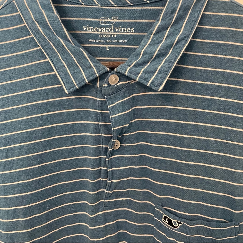 Vineyard Vines Men's Teal and White Striped Polo
